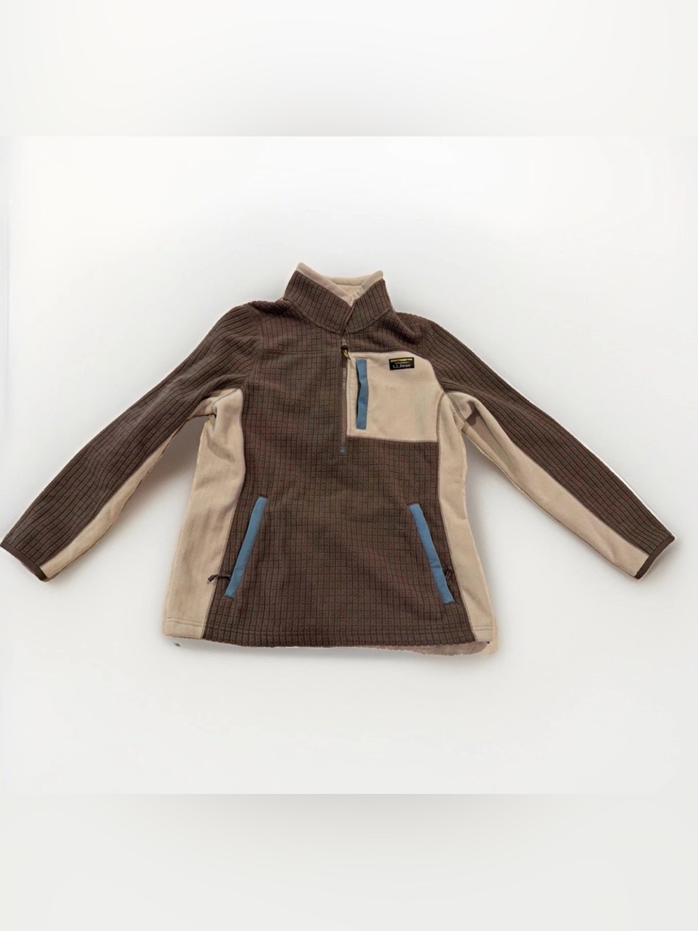 L.L. Bean Women's Mountain Classic Windproof Fleece Grid Quarter Zip Gray Large
